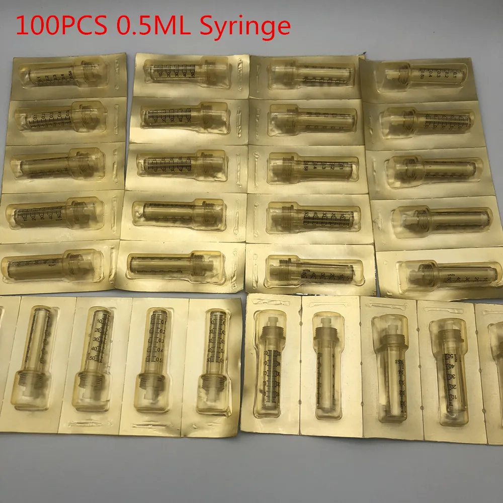 100PCs 0.5ML Syringe Новинка, гиалуроновая ручка высокого давления, высокая плотность металла для против морщин, лифтинг губ, гиалурон, пистолет, распылитель, гиалуроновая кислота, ручка - Номер модели: 100PCs 0.5ML Syringe