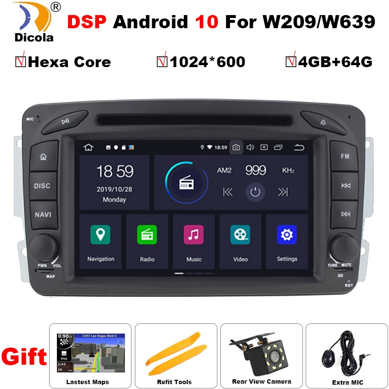 Автомобильный DVD плеер PX6 DSP 7 дюймов 4 Гб + 64 ГБ Android 10 для Mercedes Benz W209 W203 W463 Viano W639 Vito GPS