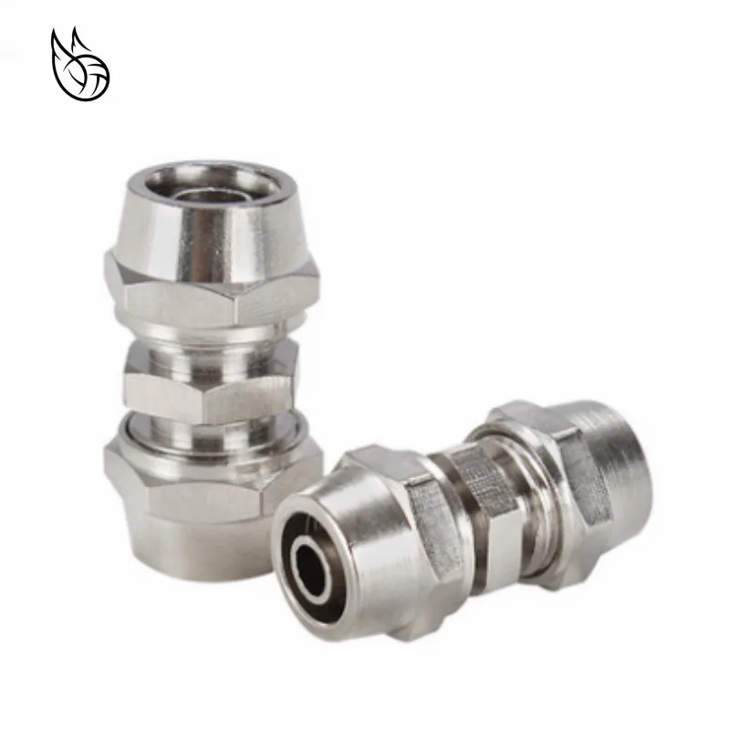 

1PCS Pu 4 6 8 10 12 14 16 mm pipe straight joint nickel plated brass quick joint equal diameter Reducing straight joint
