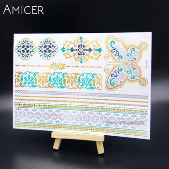 

Body Art Temporary Tattoos Gold Flash Metallic Tattoo Arm Sleeves Sticker Henna Women Jewelry Waterproof For Turquoise butterfly