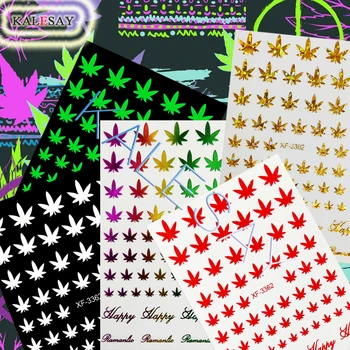 

12 Colors Option Colorful 3D Nail Art Stickers Weed Leaf Design Manicure Nail Decals Decoration Colorful Line Popular Back Glue