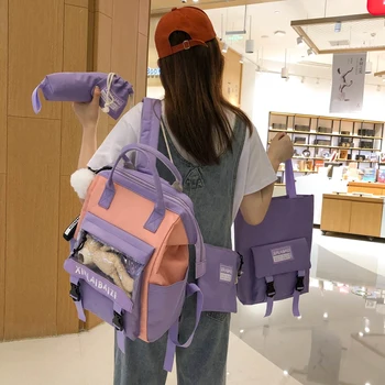 

7PCS/set Nylon High School backpack Bags for Teenage Girls 2020 Travel Backpack Women Bookbags Teen Student Fashion Schoolbag