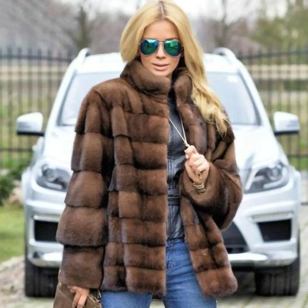 

TOPFUR New Arrivals Mink Fur Coat Women With Zipper Detachable Sleeve Light Brown Winter Warm Ladies Genuine Piece Fur Mink