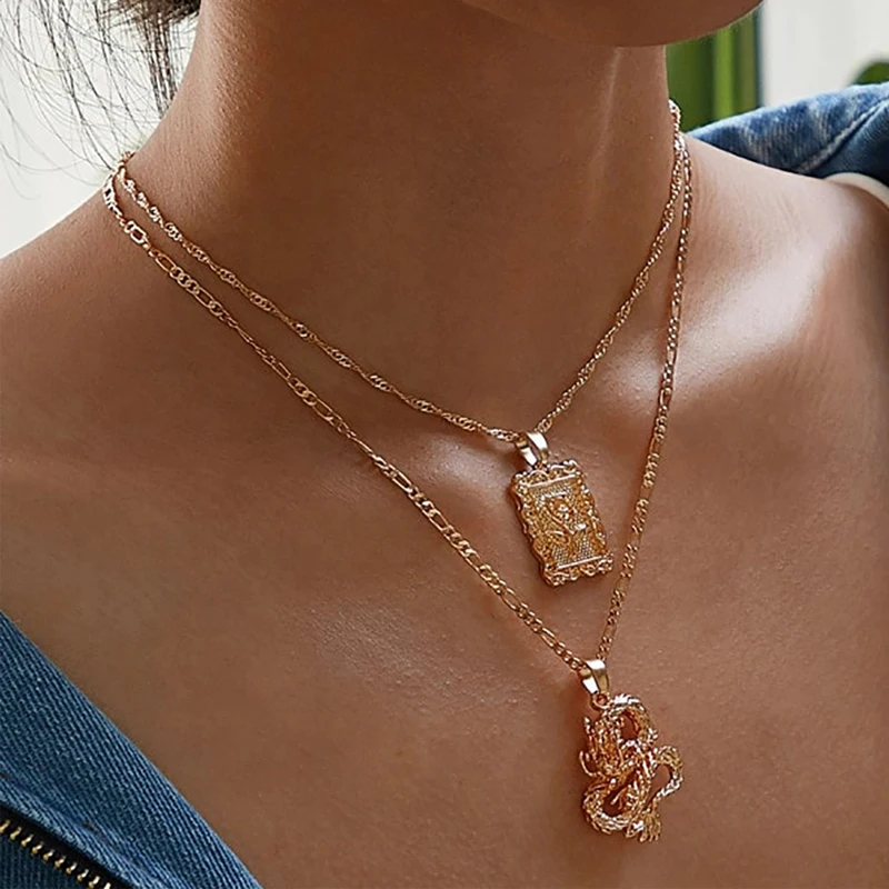 Fashion Dragon Pendant Necklaces for Women Gold Chain Color Rose Choker Necklace Mascot Ornaments Jewelry Gift | Украшения и