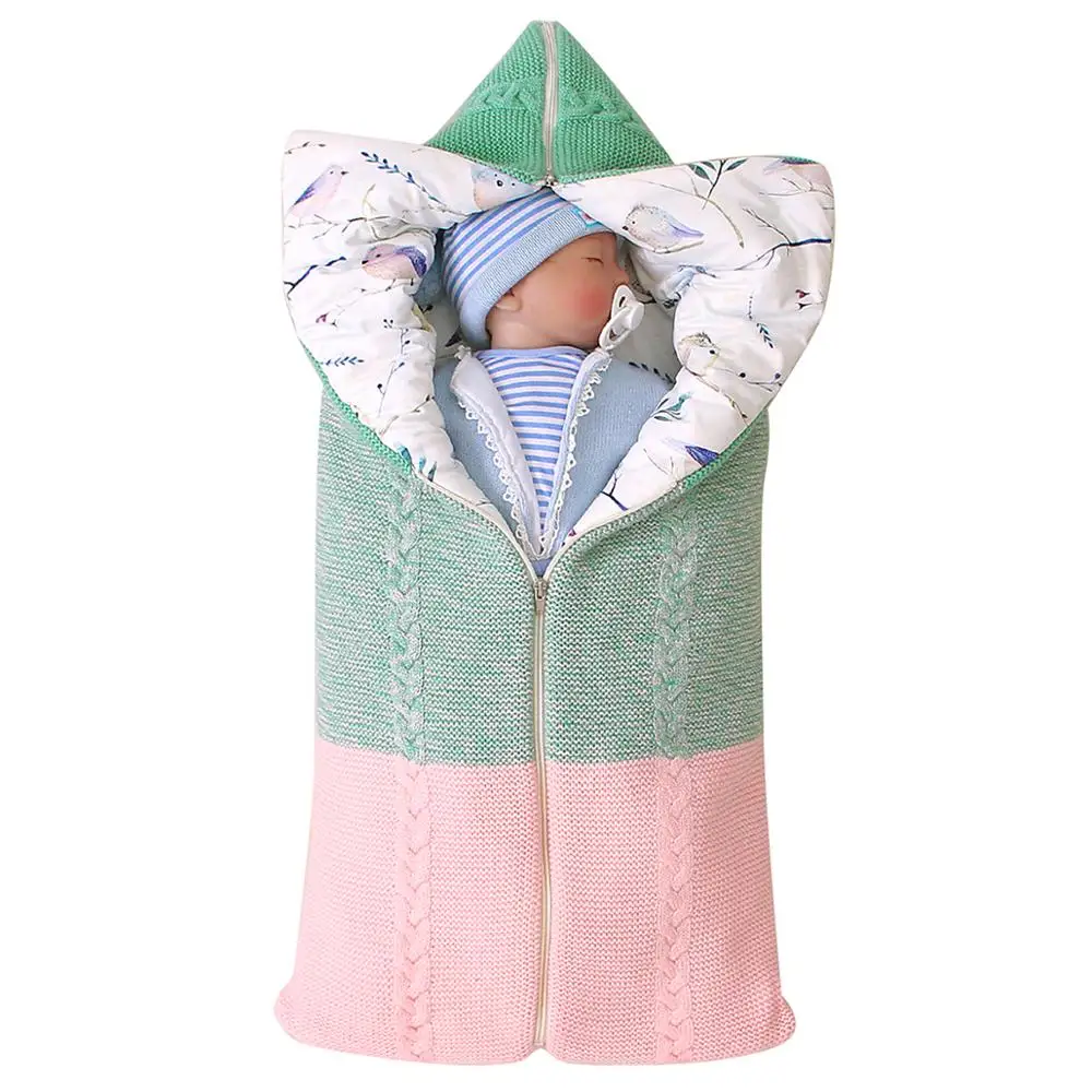 Детский спальный мешок, конверт, зимний детский спальный мешок, муфта для коляски, Полиэстер, Хлопок, спальный мешок+ шапочка, пеленка для новорожденных Slaapzak - Цвет: green