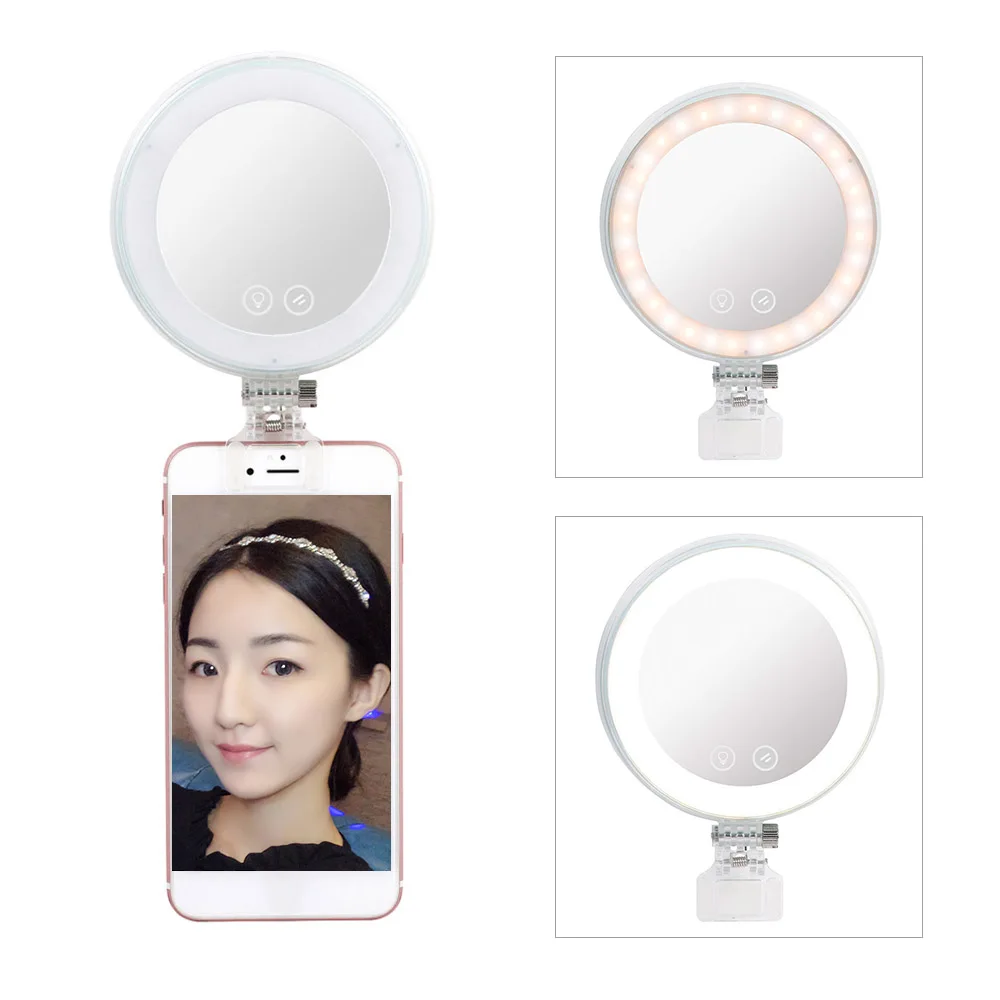 YONGNUO YN-08 для iPhone X 8 7 смартфон huawei Xiaomi мини-светодиодный кольцевой светильник с зажимом для селфи 3200 K/5500 K с зеркалом для макияжа