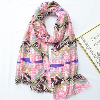 

Guttavalli Women New Korean Style Geometrics Fringes Long Shawl Pink Lady Fashion Vintage Scarf Sunscreen Chevron Striped Wrap