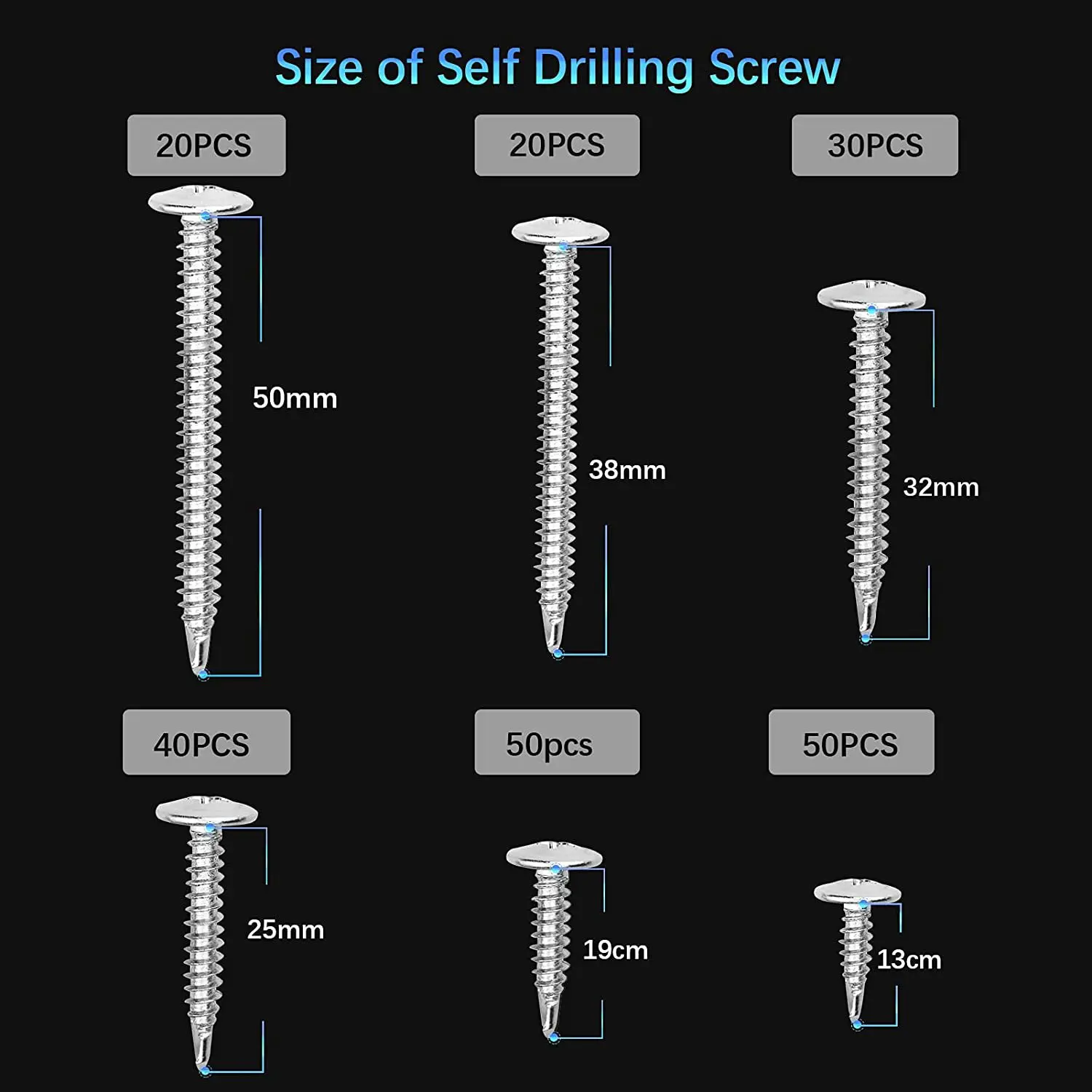 210PC Wood Self Drill Tapping Screw Kit Phillips Flat Round Head Drill Tail Screw M4.2 Countersunk Head Cross DrillingTail Screw