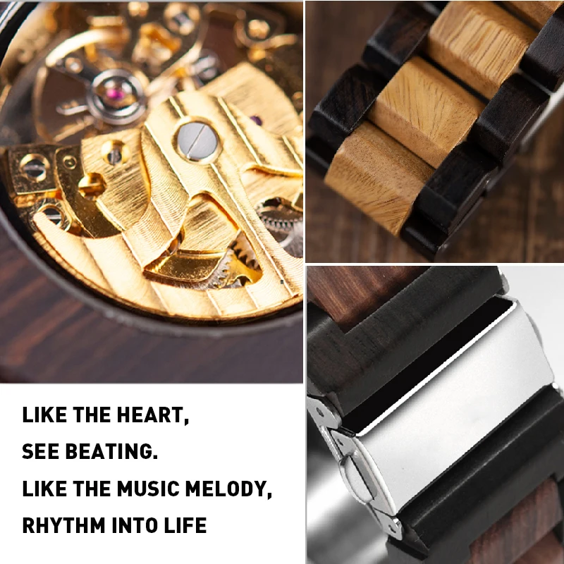 Wooden Mechanical Watch Men Automatic Steampunk Watch Mens Skeleton Watches Bronze Transparent Vintage Sport Wristwatch Male