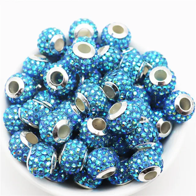 20Pcs New Assorted Color Luxury Rhinestone Large Hole Spacer Fit Pandora Charms Bracelet Hair Beads for Women DIY Jewelry Making Big Luxury Color 15