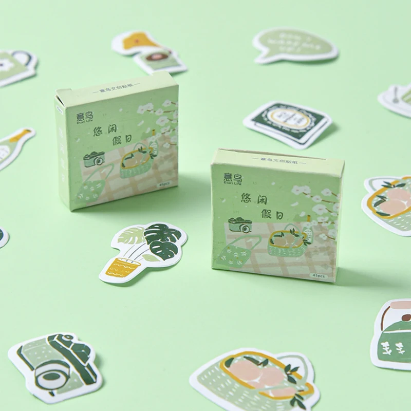 

45pcs Mini Sticker Decoration Gift DIY Scrapbook Photo Album Handbook Diary Cute Small Appliance Gramophone Green Sticker Label