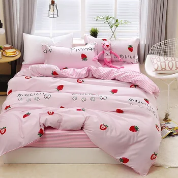 

Thumbedding Strawberry Bedding Set Japanese Pink Lovely Duvet Cover For Girls Queen King Full Twin Single Comfortable Bed Set