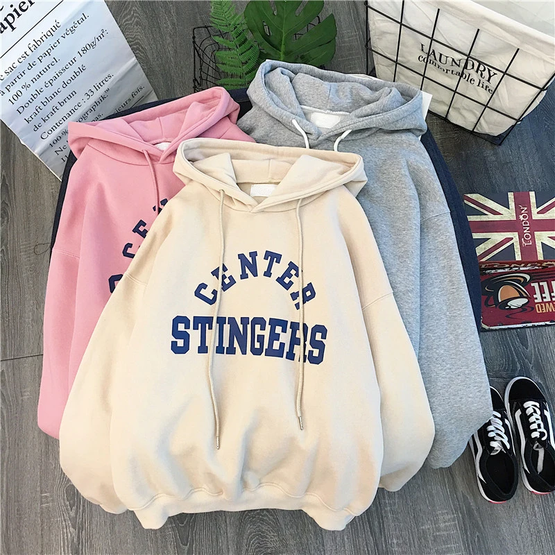 Зимняя новая корейская мода ulzzang свободная с печатью плюс бархатная утолщенная Толстовка ins Harajuku Повседневная Женская толстовка