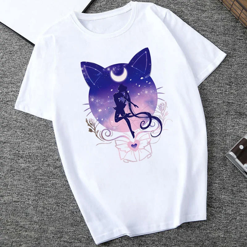 

New Summer Fashion Sailor Moon Graphic Printed T-shirt Women Harajuku Casual White Female O-neck Tops Tee short sleeves Clothes