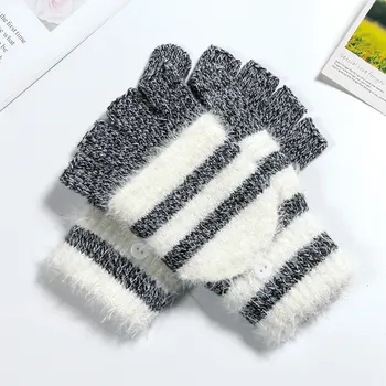 

Women Men Anti Skid Thickened Gloves Riding Student Flip Mittens Gift Soft Fashion Buckle Outdoor Cute Warm Winter Knitted