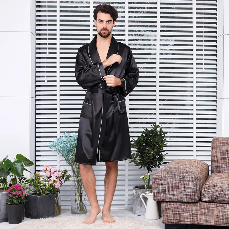 Luxury Designer Men's Silk Kimono Robe Plus 5XL Long Sleeve Sleepwear Bathrobe Oversized Satin Nightgown Summer Home Clothing red and black pajama pants