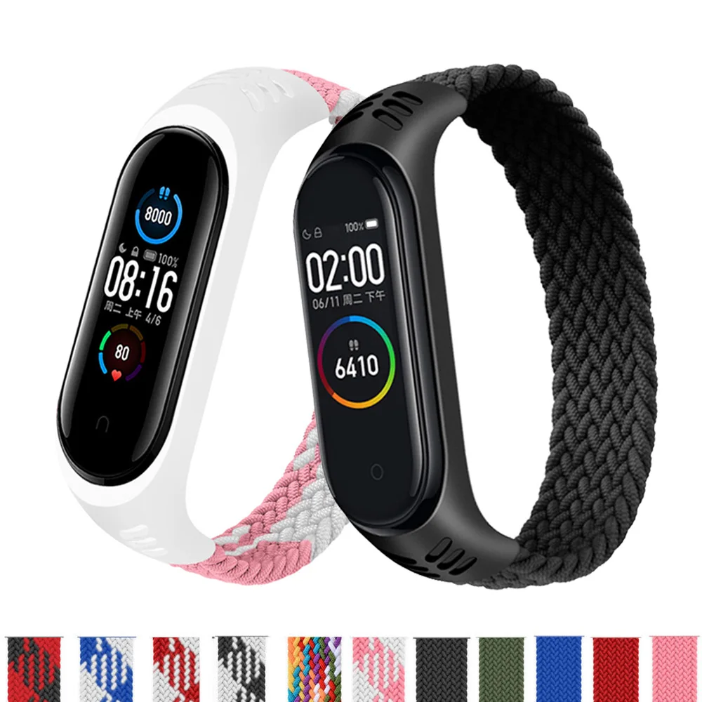 Браслет для Mi band 5 нейлоновый плетеный браслет соло xiaomi 4 3 6 | Наручные часы