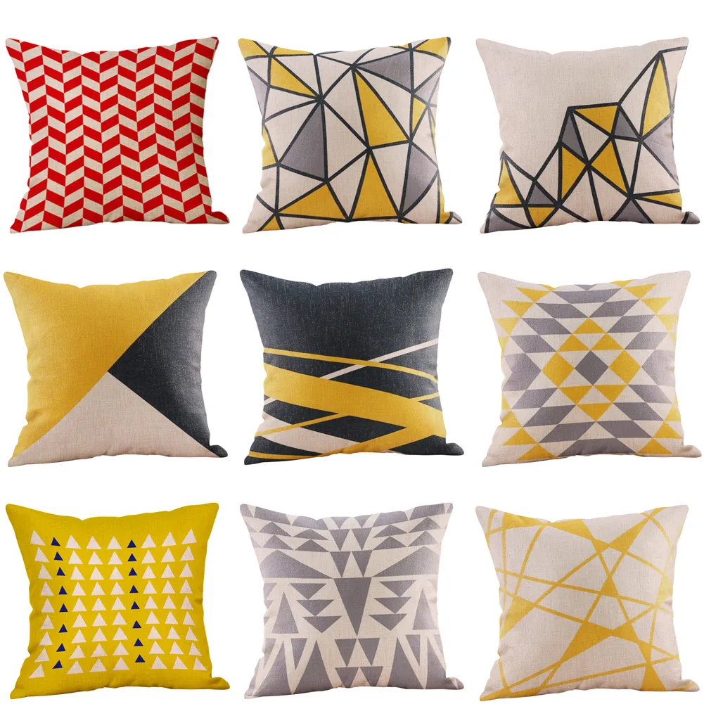 

Multi-color Cotton Linen Mustard Pillow Case Yellow Geometric Fall Autumn Decorative 45*45cm Pillow Cover Decorative cheap price