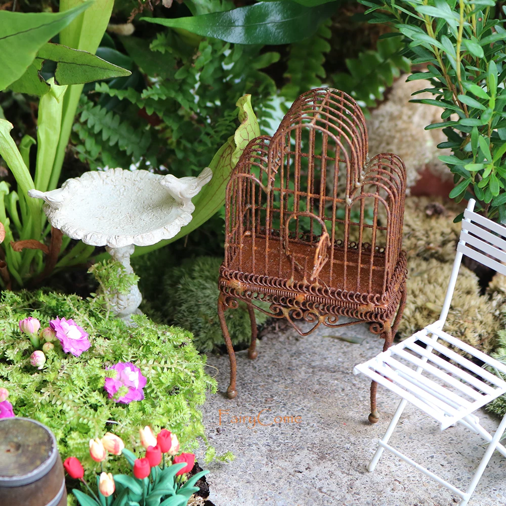 Ornament Crafts Miniature Ornament Fairy Garden Bird Bath Miniature Garden Resin Birdbath Feeder Fountain Bonsai Pot Mini garden Decoration Accessories