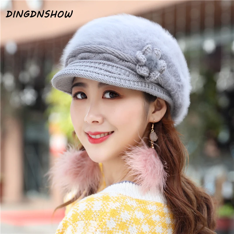 

[DINGDNSHOW] 2019 New Skullies Beanies Hat Wool Bowknot Bonnet Hat Warm Knitted Winter Cap Women Hat