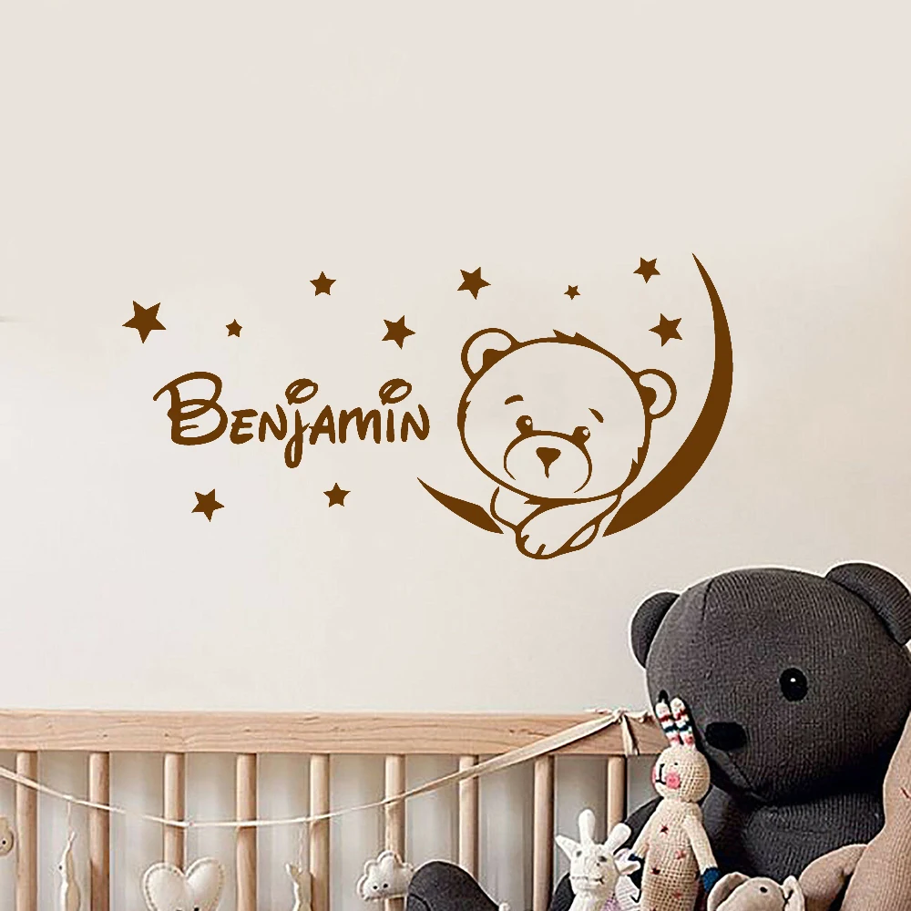Bear Wall Stickers Nursery Personalized Kids Name Home Decoration Wall Decals for Child Baby Room Vinyl Paper Y450