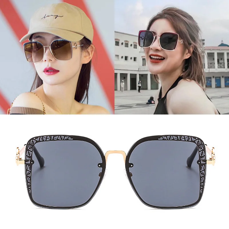 

MIZHO 2020 F Letter Design Rimless Sunglasses Women Brand Square Luxury UVA Gradient Tinted Vintage Oversized Eye Glasses Ladies