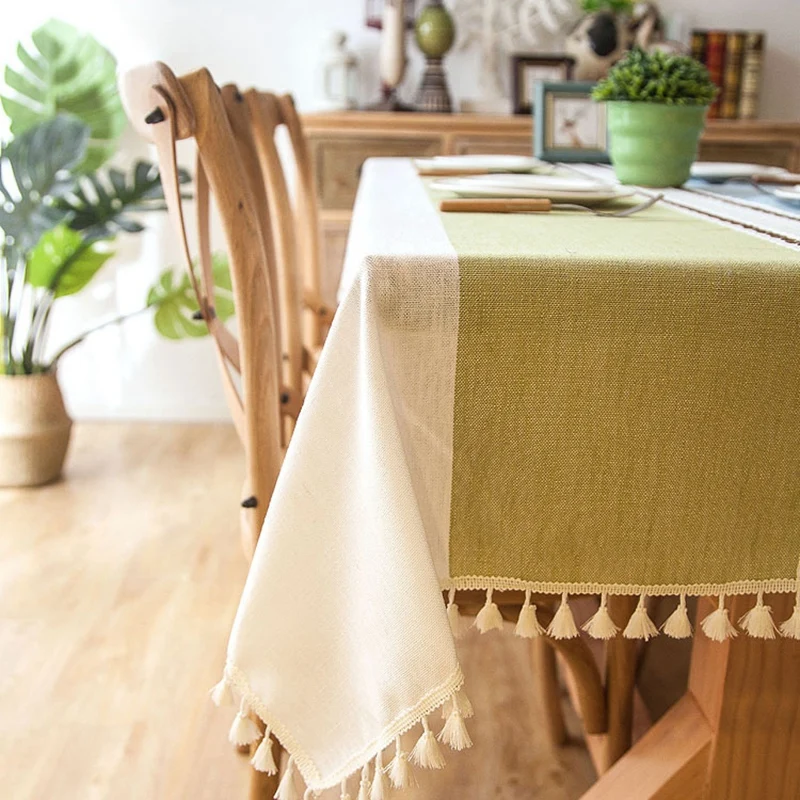 Decorative Cotton and Linen Tablecloth with Tassels Waterproof and Oil-Proof Thick Rectangular Wedding Table Cloth Coffee Table