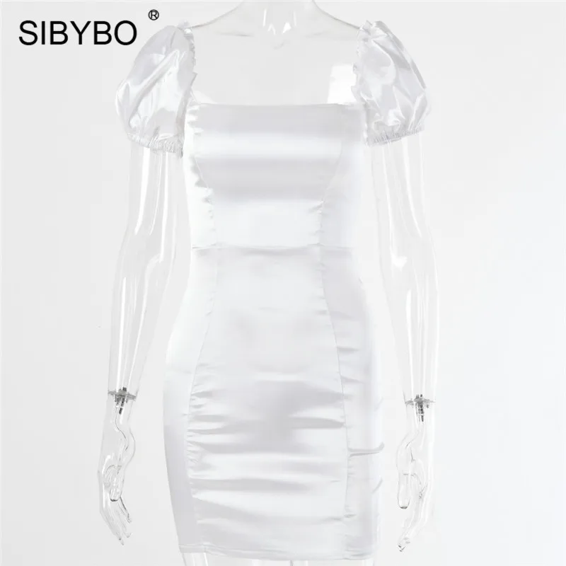 SIBYBO Slash шеи атласное мини облегающее платье короткий рукав облегающий летнее женское платье с открытой спиной Женские повседневные платья