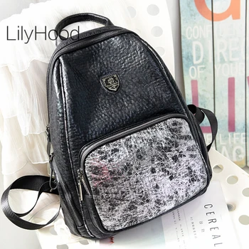 

Female Quality Artificial Leather Black Backpack for Women 2020 Fashion Chic Patchwork Designer Stylish Book School Knapsack Bag