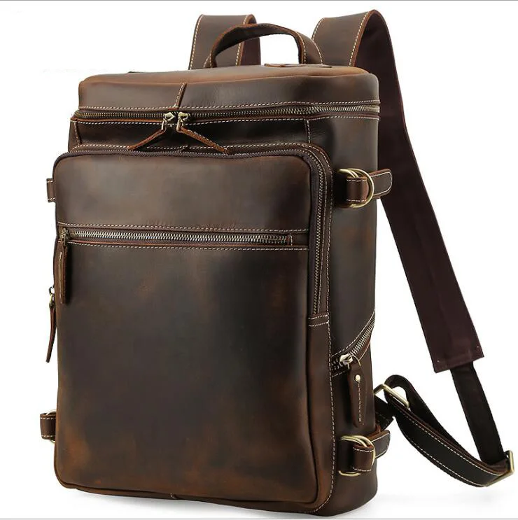 Luufan, модный винтажный кожаный рюкзак, натуральная кожа, Воловья кожа, рюкзак для 15,6 дюймов, рюкзак для ноутбука, дорожная сумка, Мужская