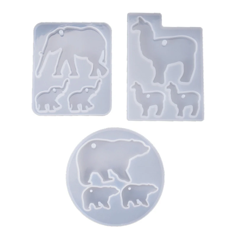 

3Pcs Crystal Epoxy Resin Mold Elephant Alpaca Bear Keychain Casting Silicone Mould Set DIY Crafts Jewelry Pendant Making