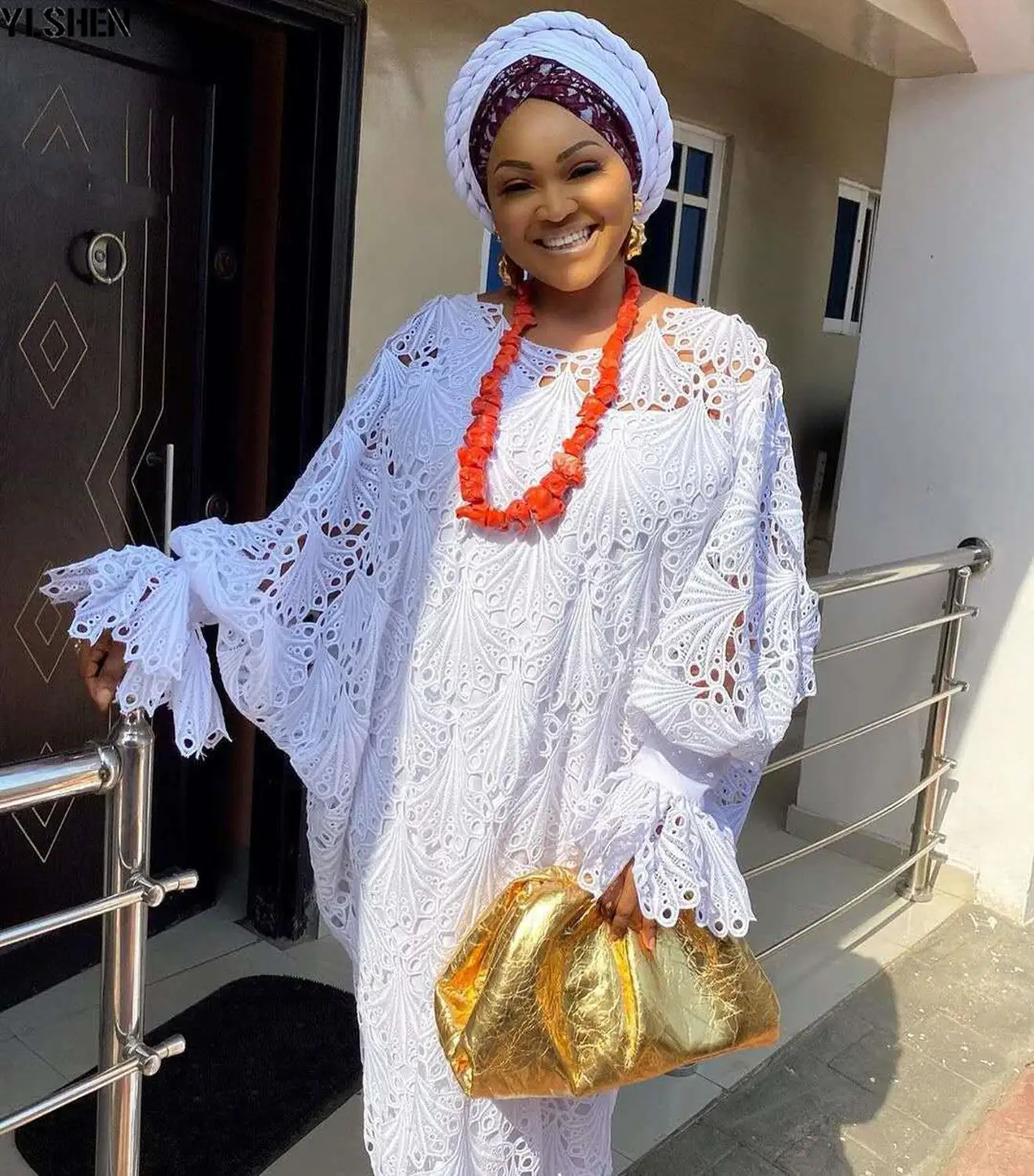 Женское кружевное платье в африканском стиле длинное большого размера