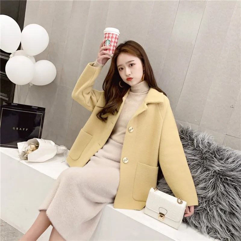 

2019 Wool Coat Women Spring Autumn Jacket Short Double-sided Coat Korean Casual fashion Elegant Loose lapels women coat
