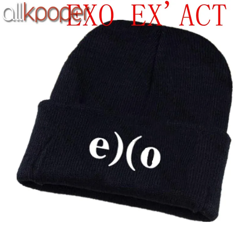 EXO EX ACT Allkpoper KPOP EXO Beanie шапки зимние теплые трикотажные шапки хип-хоп шляпа взрослые мужские резиновые шапочки унисекс - Цвет: EXO EX ACT