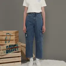 Осень зима новые женские джинсовые брюки с высокой талией декоративные карманы повседневные брюки