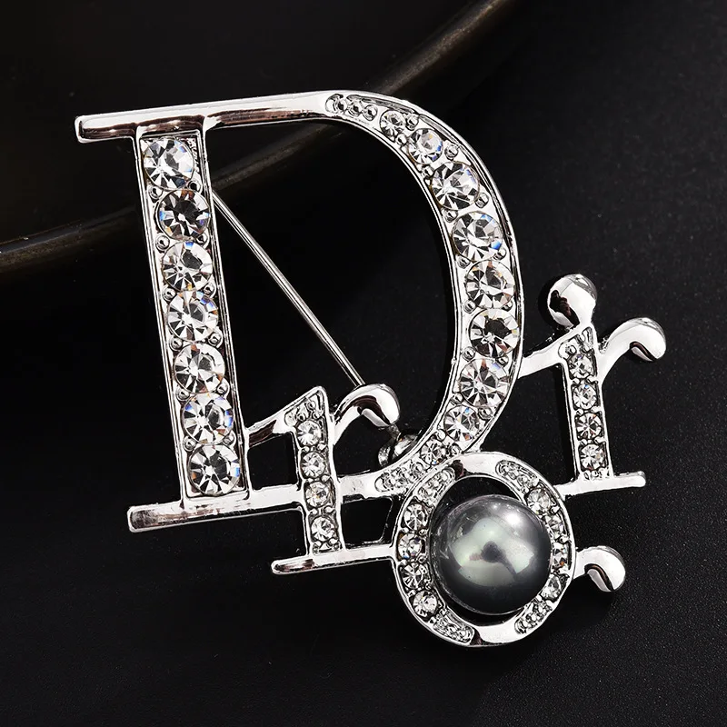 

Famous Brand Silver Brooches For Women Luxury CZ Rhinestone Crystal Charming Pin Venetian Pearl Broches Mujer CH19BRO803
