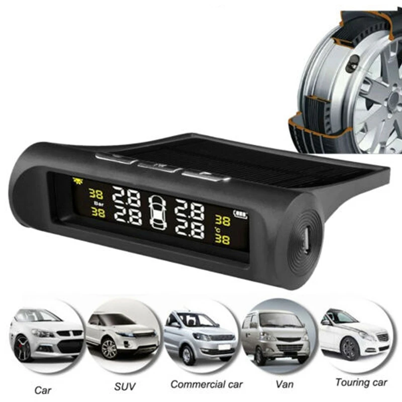 Автомобильный Tpms контроль давления в шинах Тестер давления в шинах с солнечной зарядной системой цифровой ЖК-дисплей авто Безопасность голоса