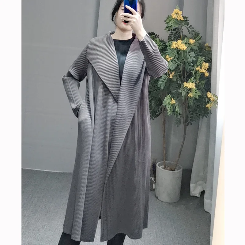 Осень MIYAKE fold утолщенные лацканы с длинным рукавом выше колена средней длины пальто для женщин