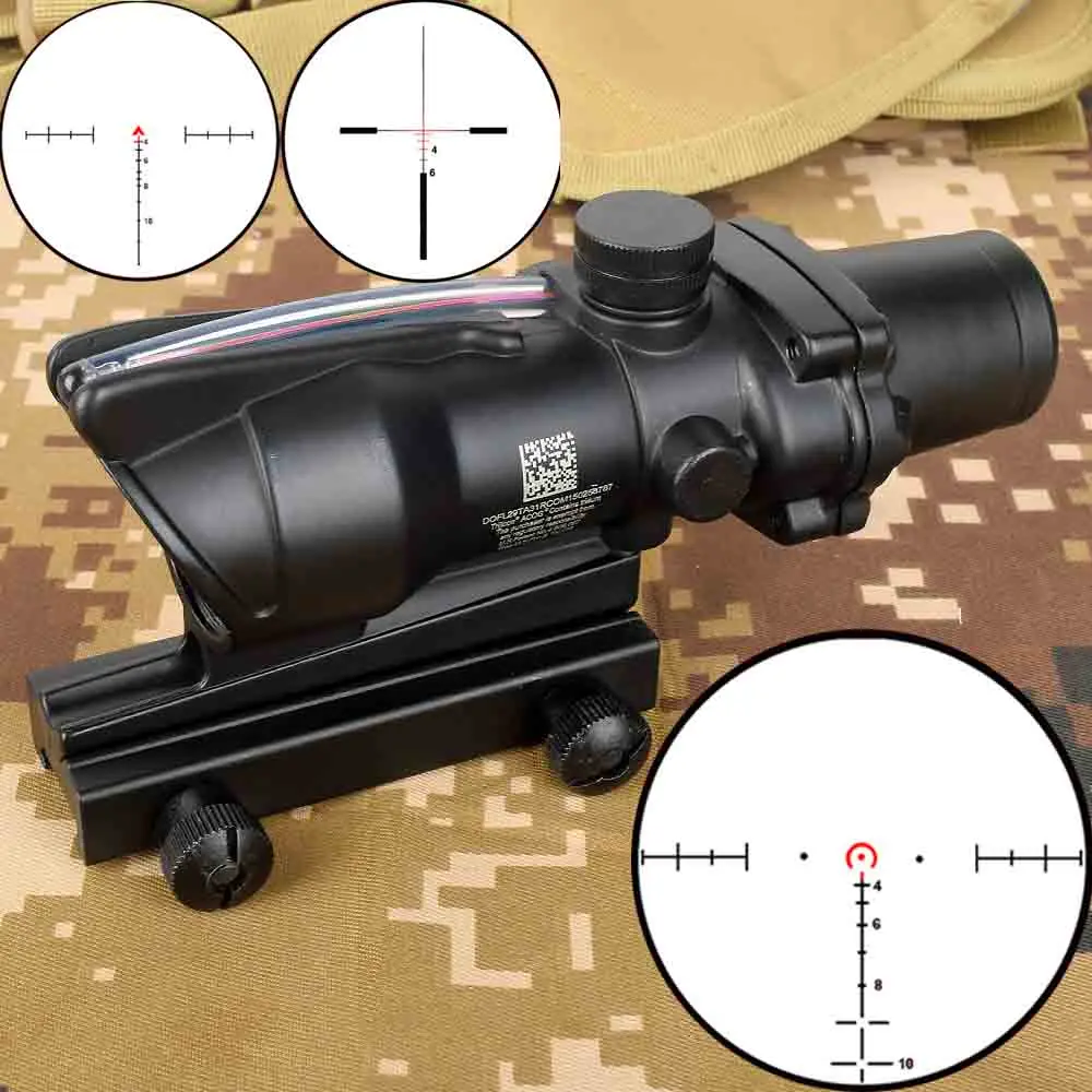 

Hunting 4X32 ACOG Real Fiber Scope BDC Chevron Horseshoe Reticle Tactical Optical Sights for cal .223 .308