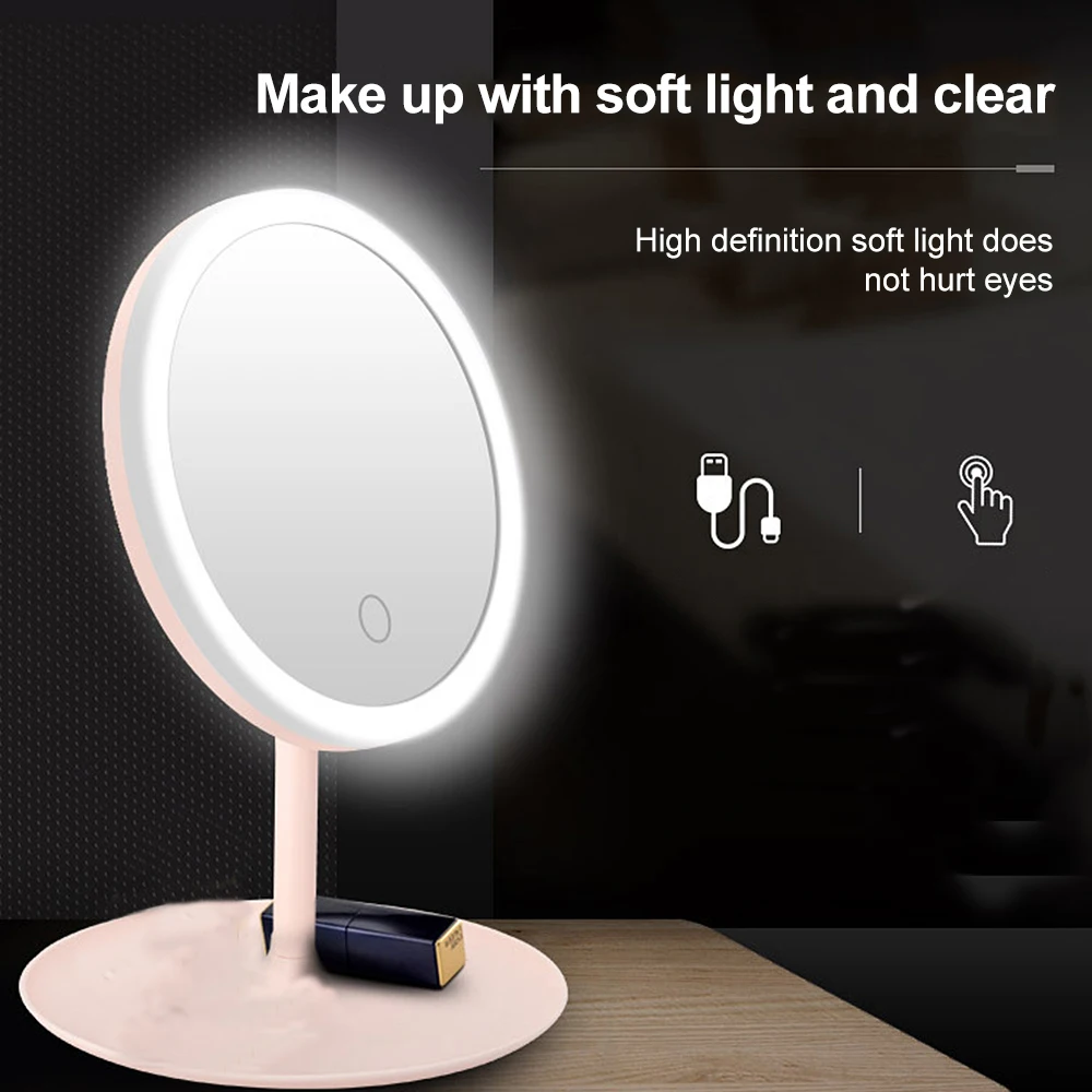 Настольное туалетное зеркало с usb зарядкой со светодиодной лампой, складное HD зеркальное шасси для хранения, бесступенчатое затемняющее косметическое зеркало