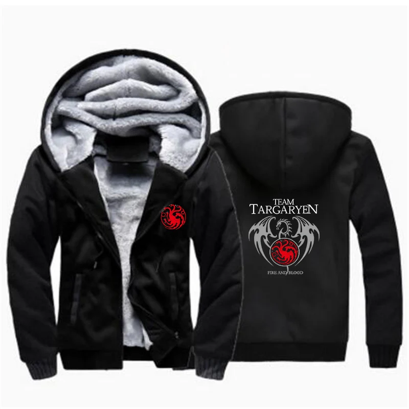 

Men Hoodies zipper Sweatshirts 2019 Winter Fleece Autumn Hoody Print Game of Thrones Targaryen Fire & Blood Sweatshirt Coat