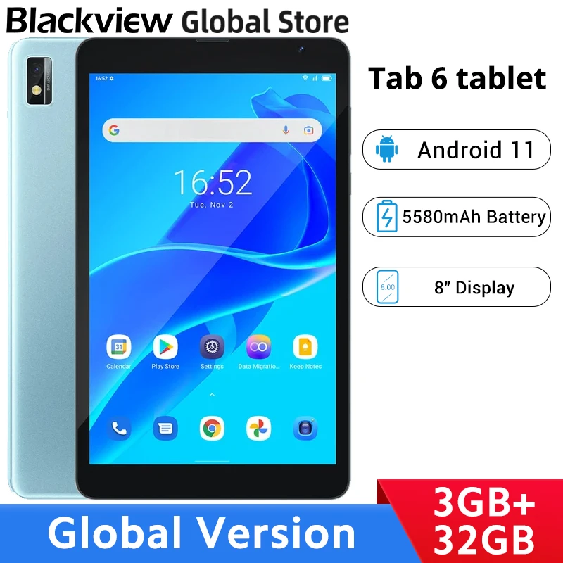 note taking tablet with pen Global Version Blackview Tab 6 tablets 3GB RAM 32GB ROM 5580mAh Battery Android 11  8" HD Display cheap samsung tablet