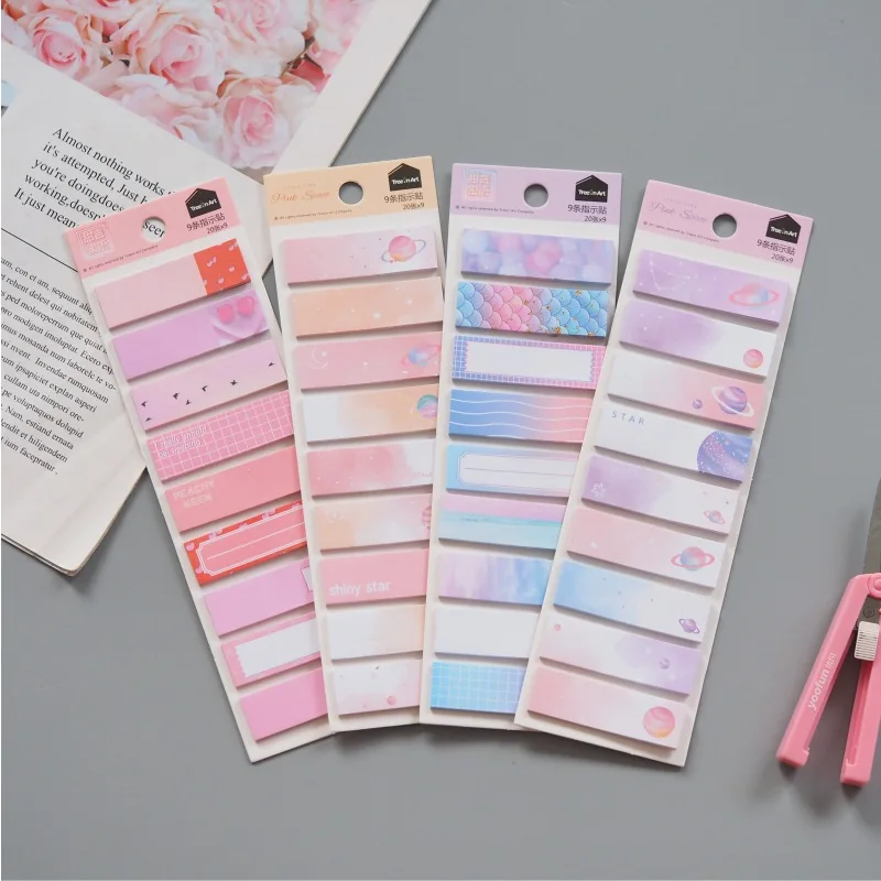 

4Pcs Starry Sky Self Adhesive Memo Pad Sticky Notes Bookmark Marker Memo Sticker Paper Student Office Supplies