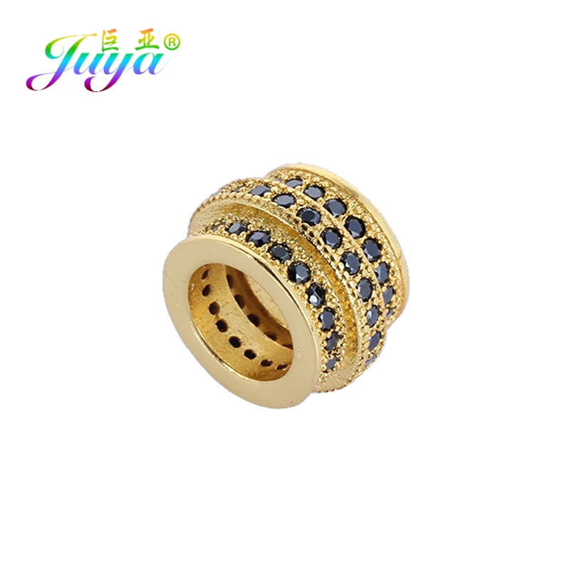 Gold Black Juya DIY Металлические разделительные бусины поставки микро проложить Шампанское Циркон Шарм с большим отверстием бусины для ручной работы Натуральное изготовление каменных ювелирных изделий - Цвет: Gold Black