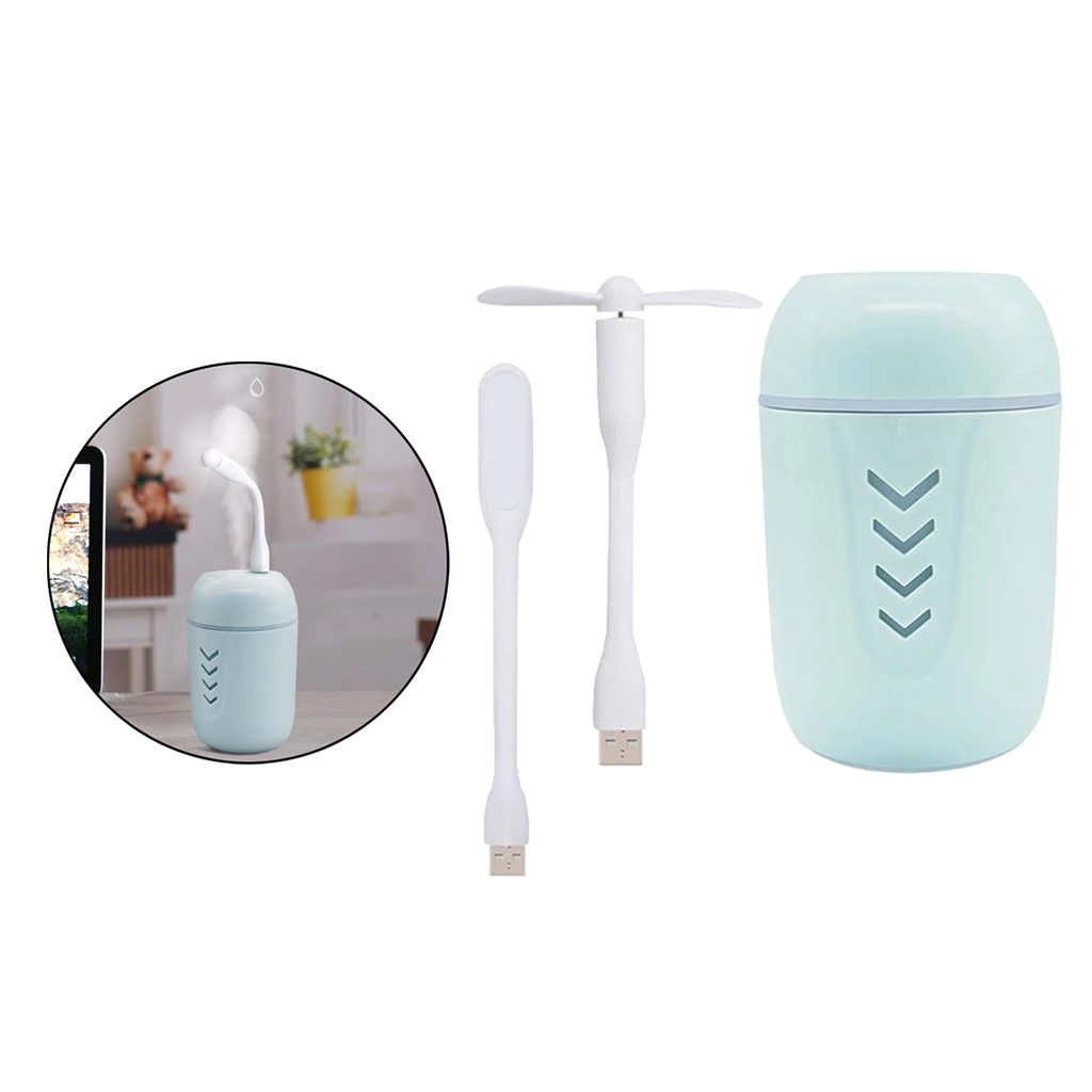Portable Mini USB Humidifier, 200ml Low Noise  Humidifier with Colors Night Light and Mini Fan, USB Cable