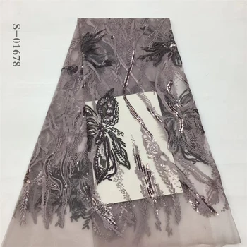 

2020 Latest African Lace Fabric Embroidered Sequins Lace High Quality French Tulle Lace Fabric for Wedding