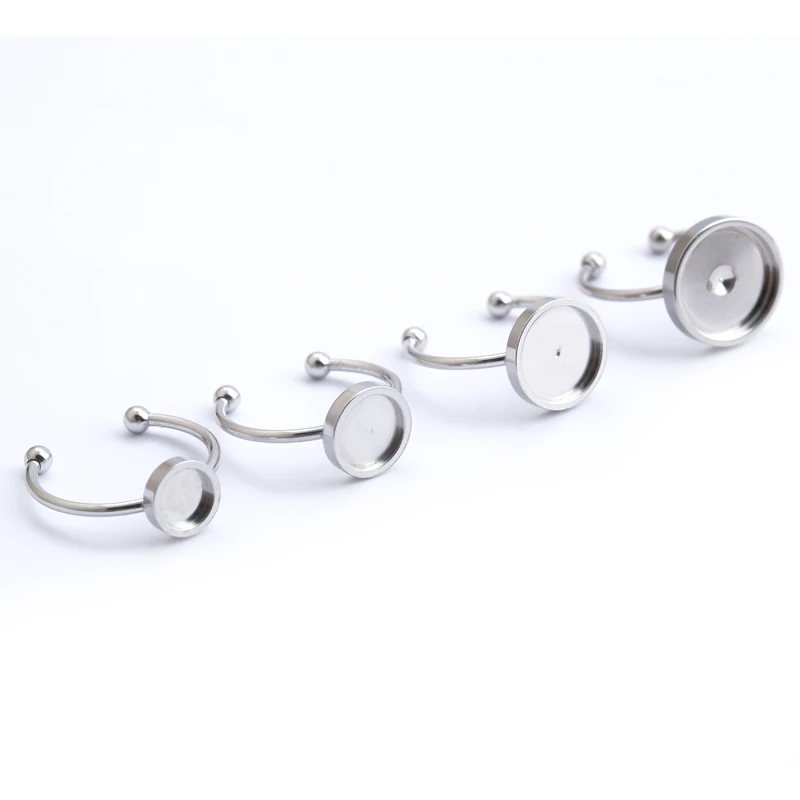 

5pcs Stainless Steel Adjustable Blank Ring Base 12mm Round Cabochon Setting Ball Bead Head Cameo Bezels Trays for Rings Making
