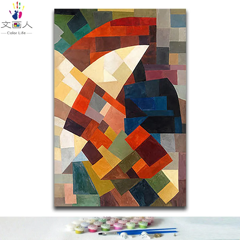 7447 colorful block2 Diy картины раскраска картины по номерам на холсте Кандинский абстрактный красный зонтик произведение искусства цветной блок ручной работы для hoom декора - Цвет: 7447 colorful block2