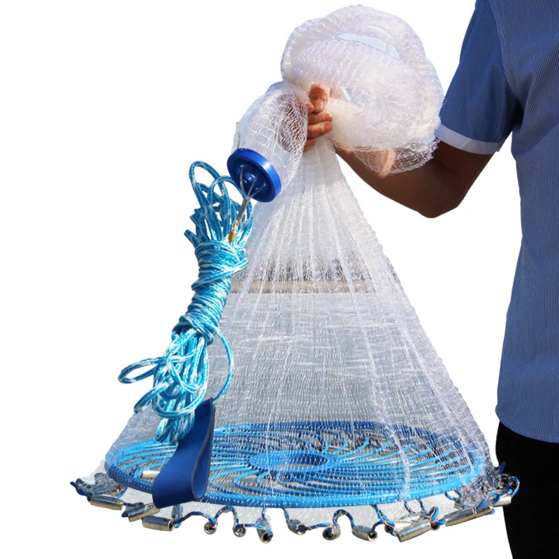 

Easy Throw Cast Net Diameter 300cm-720cm American Style Fishing Net with Disc Samll Mesh Hand Throw Fishing Network Fishing Tool