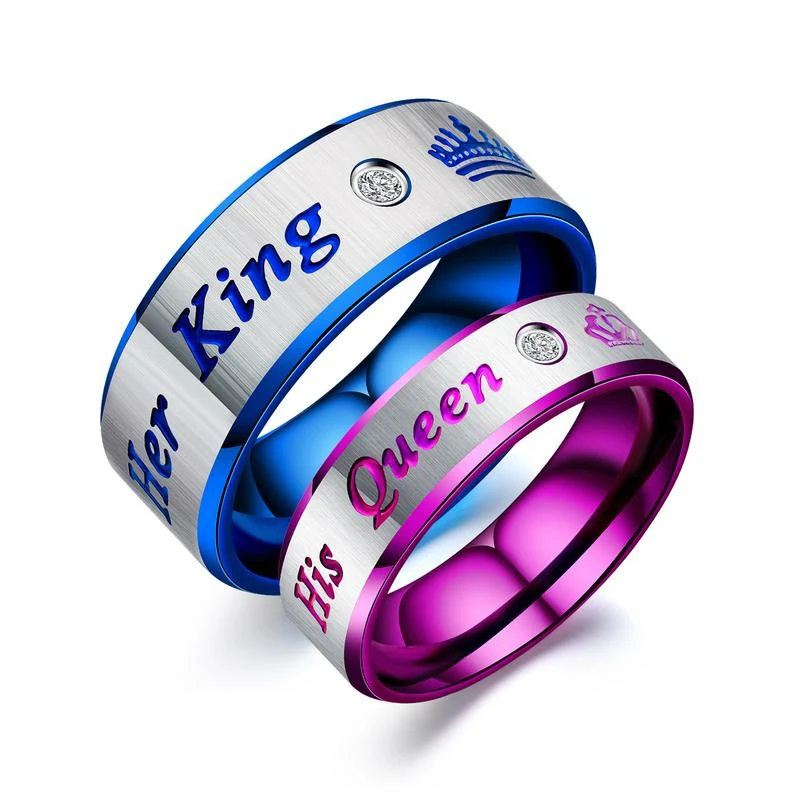 Best 2019 New Letter Her King His Queen Engagement Rings For Men Women Stainless Steel Couple Finger Rings Valentine #039;s Day Gift